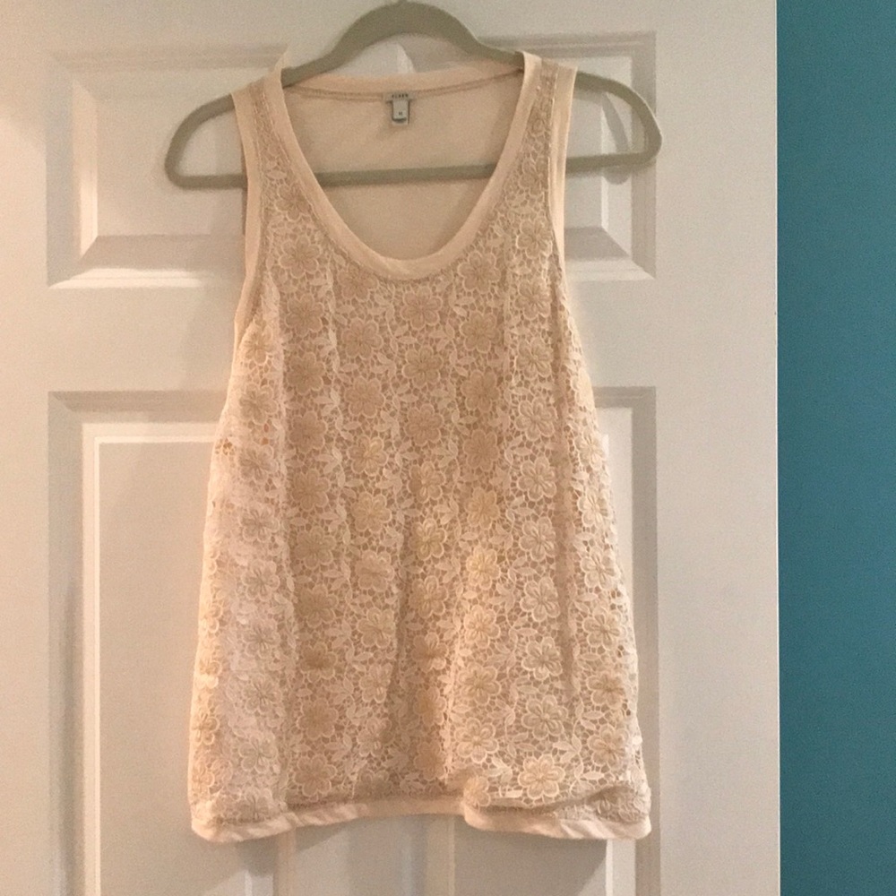 J.Crew Cream Floral Lace Tank Top